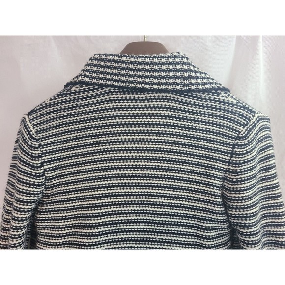 Merona Women's (M) Black & White Stripe Open Front Shaw Collar Sweater Cardigan - Picture 5 of 8